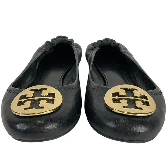 Tory Burch Shoes Womens Size 7.5 Black Minnie Travel Ballet Flat Napa Leather - Picture 10 of 16
